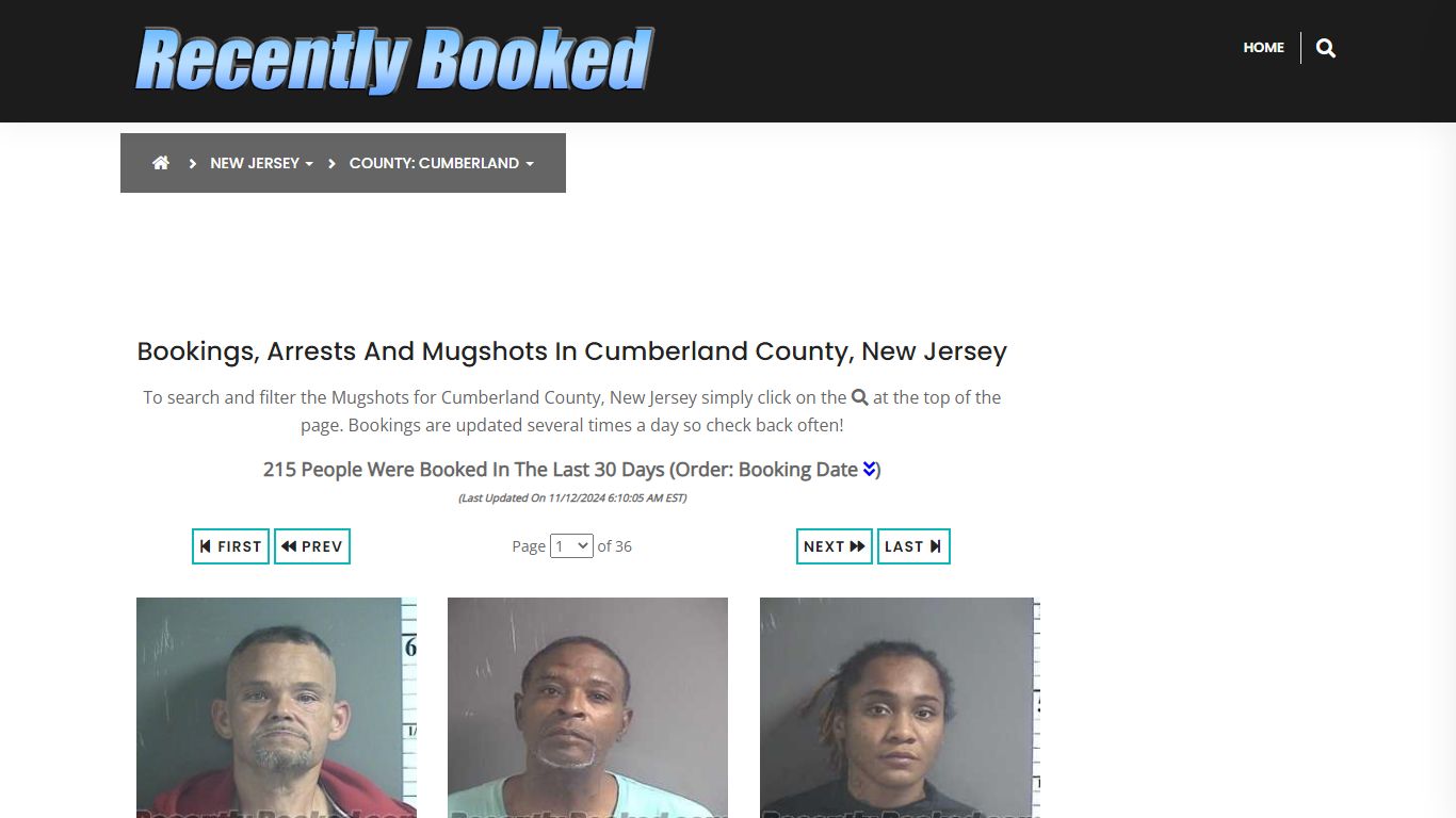 Bookings, Arrests and Mugshots in Cumberland County, New Jersey