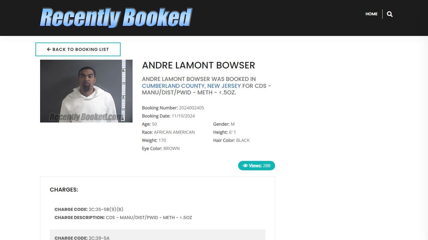 Recent Booking / Mugshot for ANDRE LAMONT BOWSER in Cumberland County ...